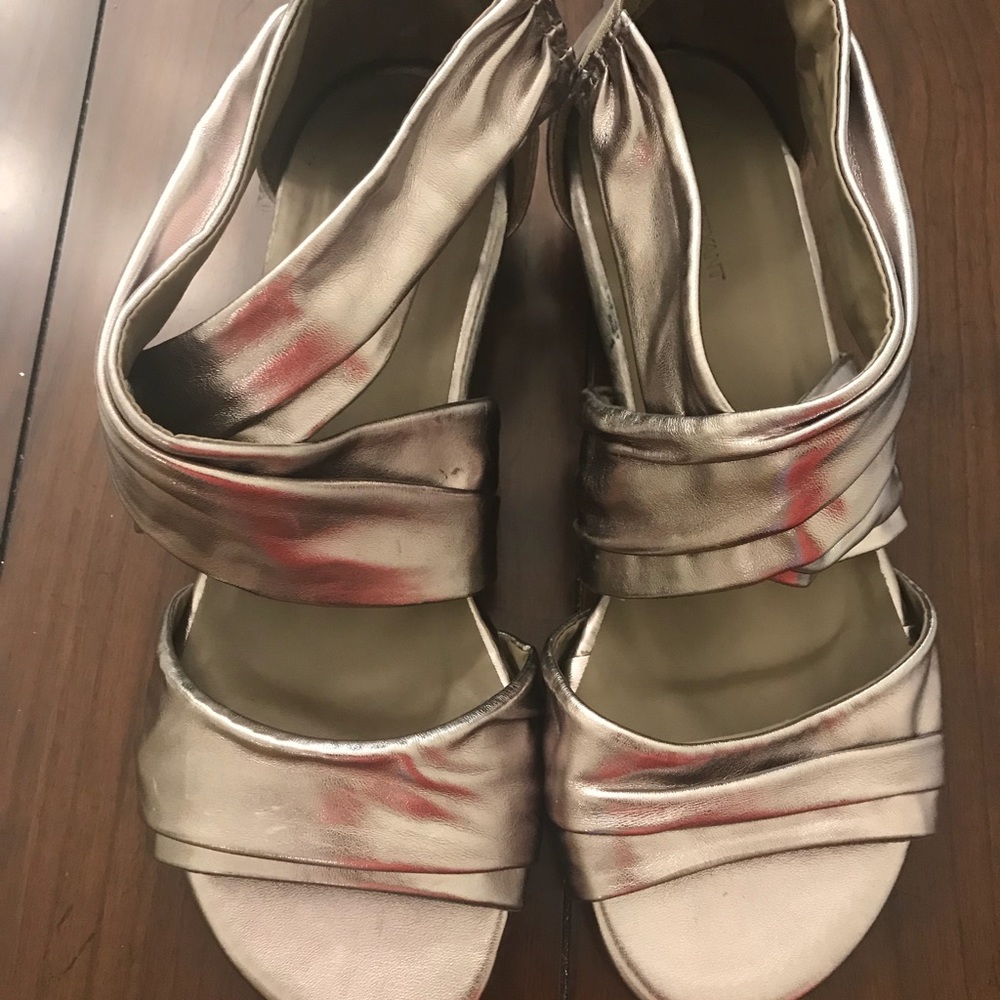 Lane Bryant silver zipper back sandals, size 9W.